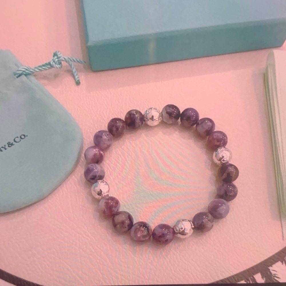 Tiffany & Co. Purple Bead and Silver Accent Stretch Bracelet